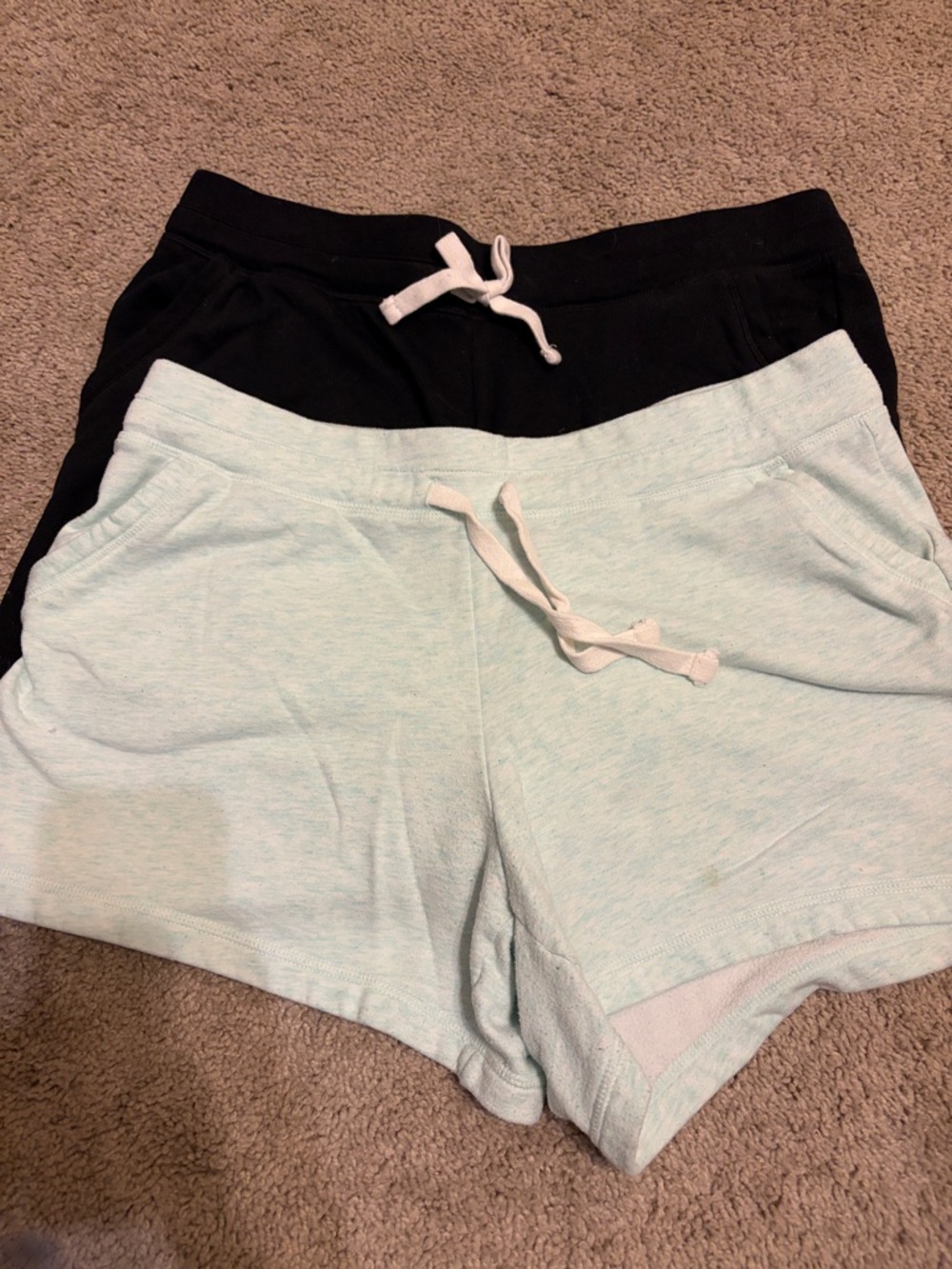 Women's Athletic Drawstring Shorts - Black and Light Mint